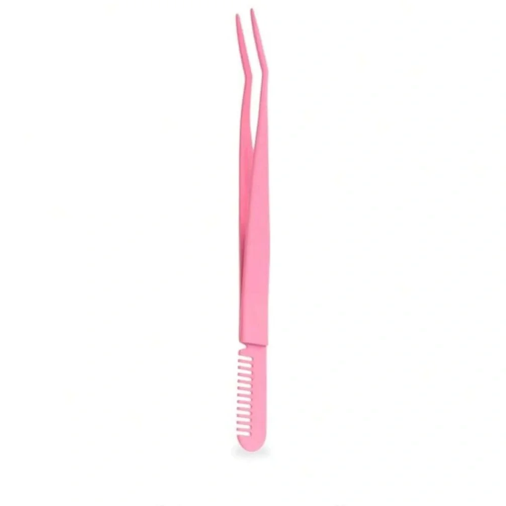 💎$1💎 Pink Eyelash Applicator Tool Eyelash Tweezers with Comb